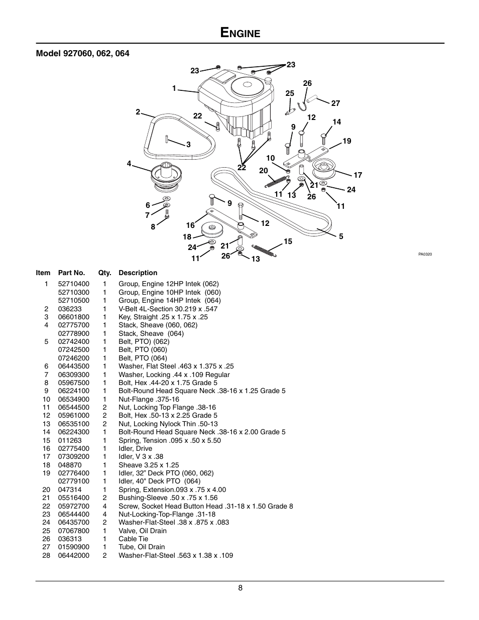 Engine, 1 52710400 1 group, engine 12hp intek (062), Ngine | Gravely 927060 - RM1028 User Manual | Page 8 / 25