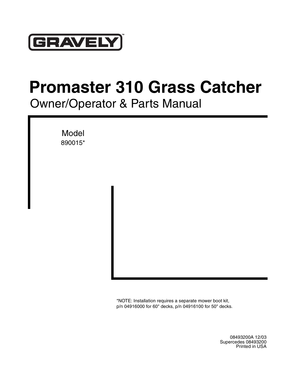 Gravely PROMASTER 890015* User Manual | 14 pages