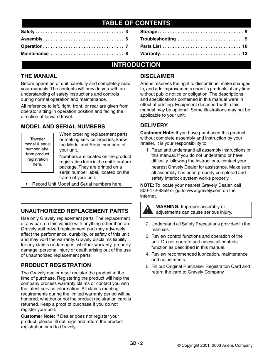 Gravely PROMASTER 890015* User Manual | Page 2 / 14