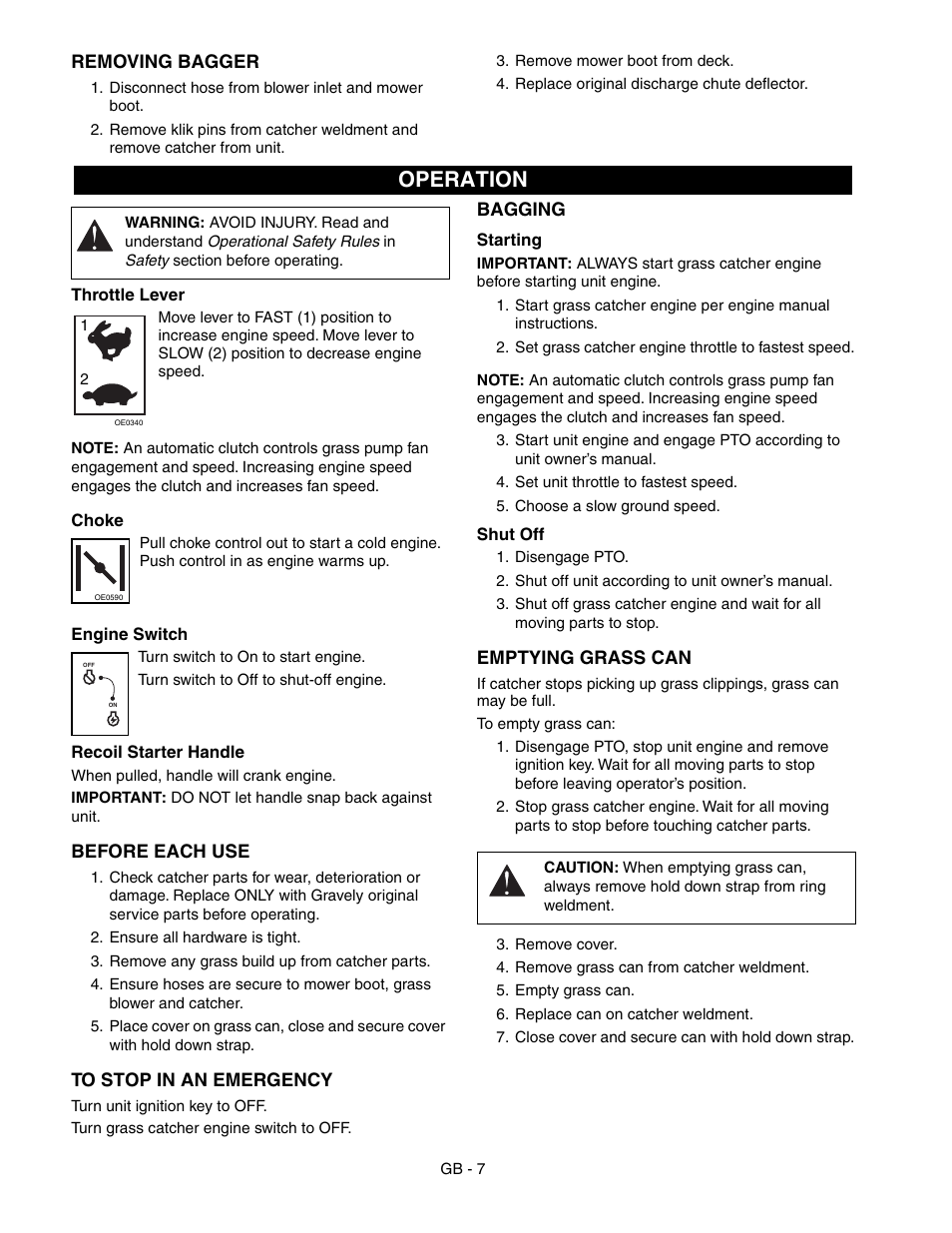 Operation | Gravely PROMASTER 890015* User Manual | Page 7 / 14