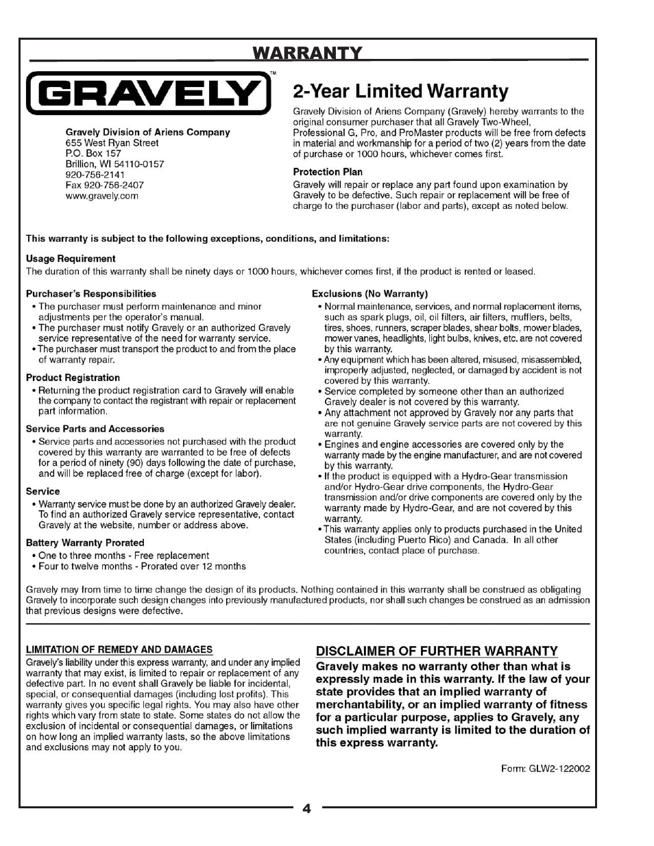 Gravely 89201800 User Manual | Page 4 / 18