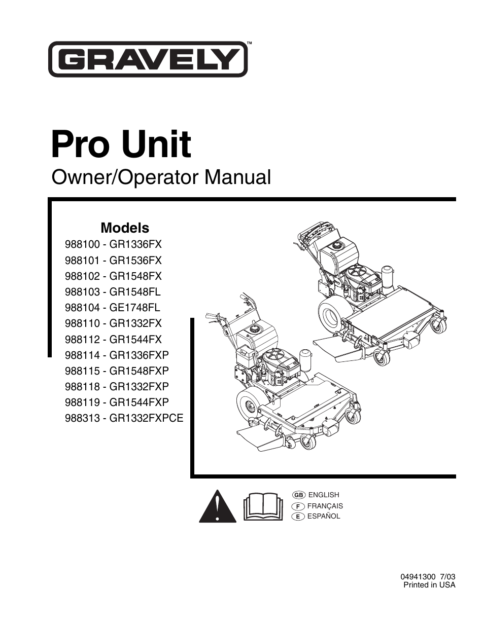 Gravely 988100-GR1336FX User Manual | 30 pages