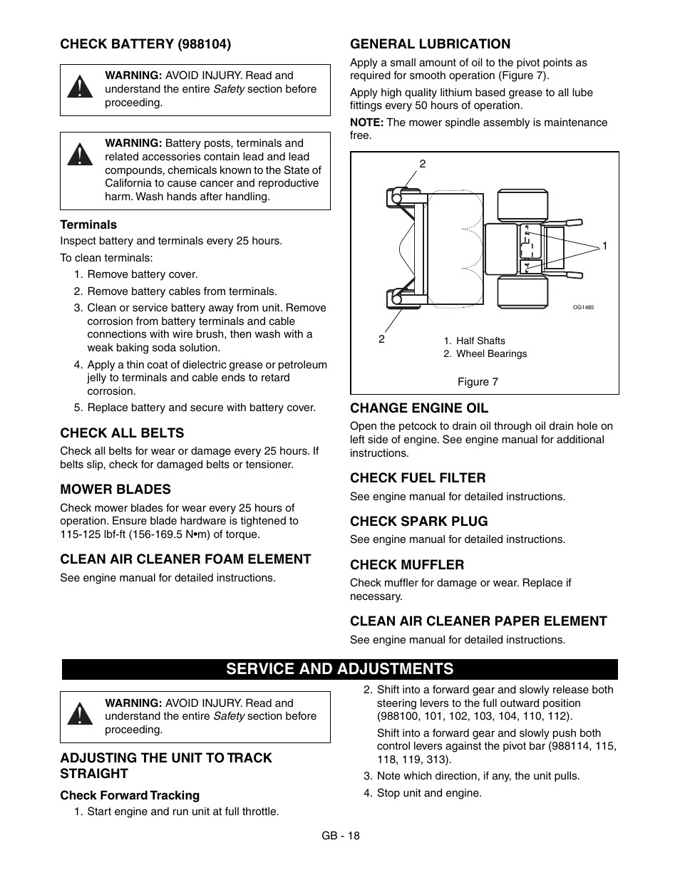 Service and adjustments, Adjusting, The unit to track straight | Gravely 988100-GR1336FX User Manual | Page 18 / 30