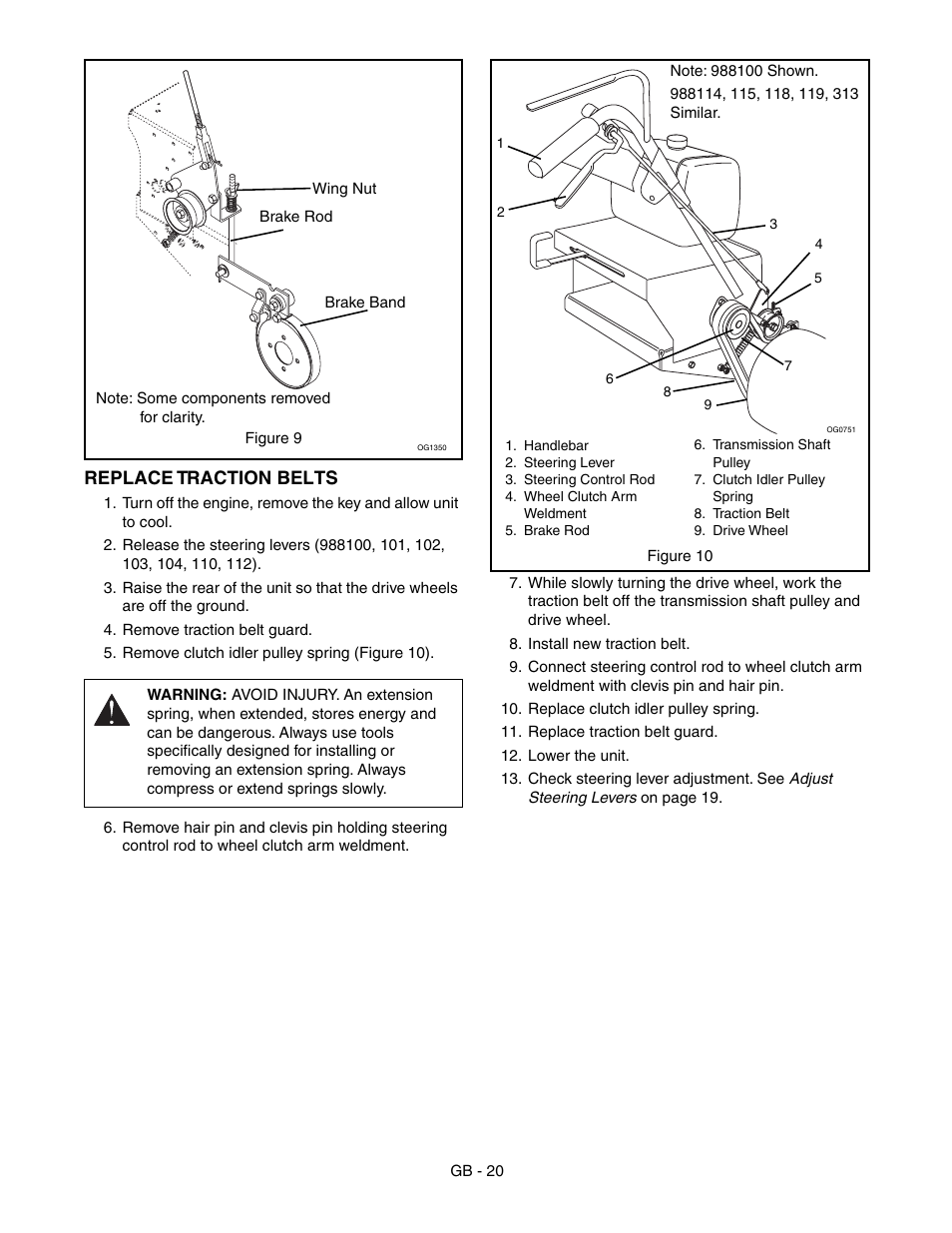 Ut (figure 9), Replace traction belts | Gravely 988100-GR1336FX User Manual | Page 20 / 30