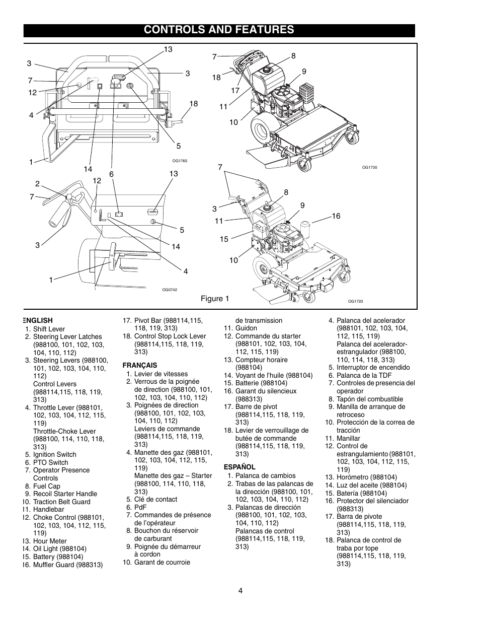 Controls and features | Gravely 988100-GR1336FX User Manual | Page 4 / 30