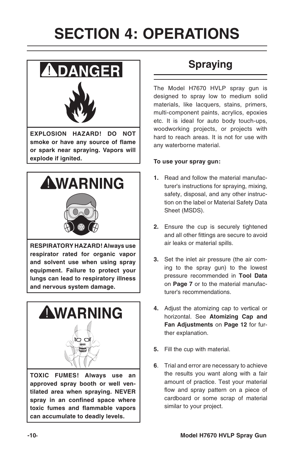 Spraying | Grizzly H7670 User Manual | Page 10 / 20