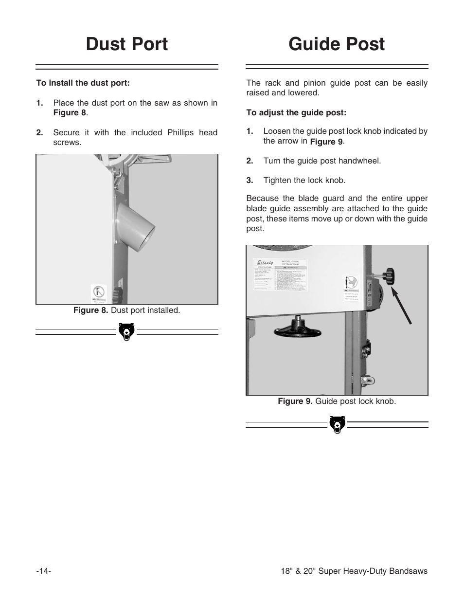 Dust port, Guide post | Grizzly G0506 User Manual | Page 16 / 56