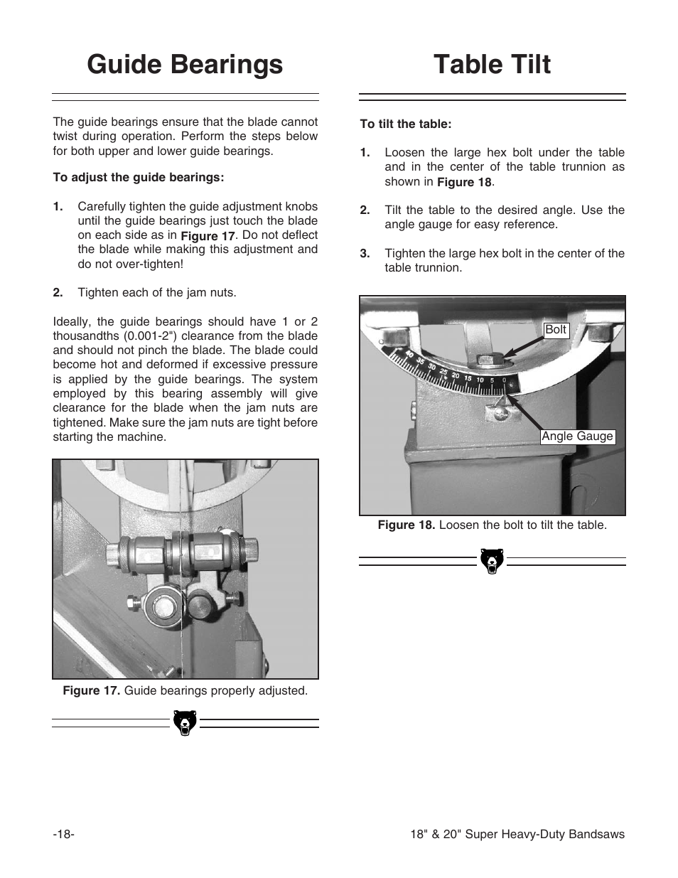 Guide bearings table tilt | Grizzly G0506 User Manual | Page 20 / 56