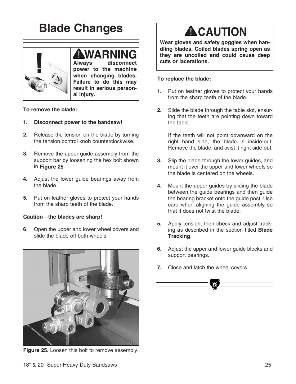 Blade changes | Grizzly G0506 User Manual | Page 27 / 56