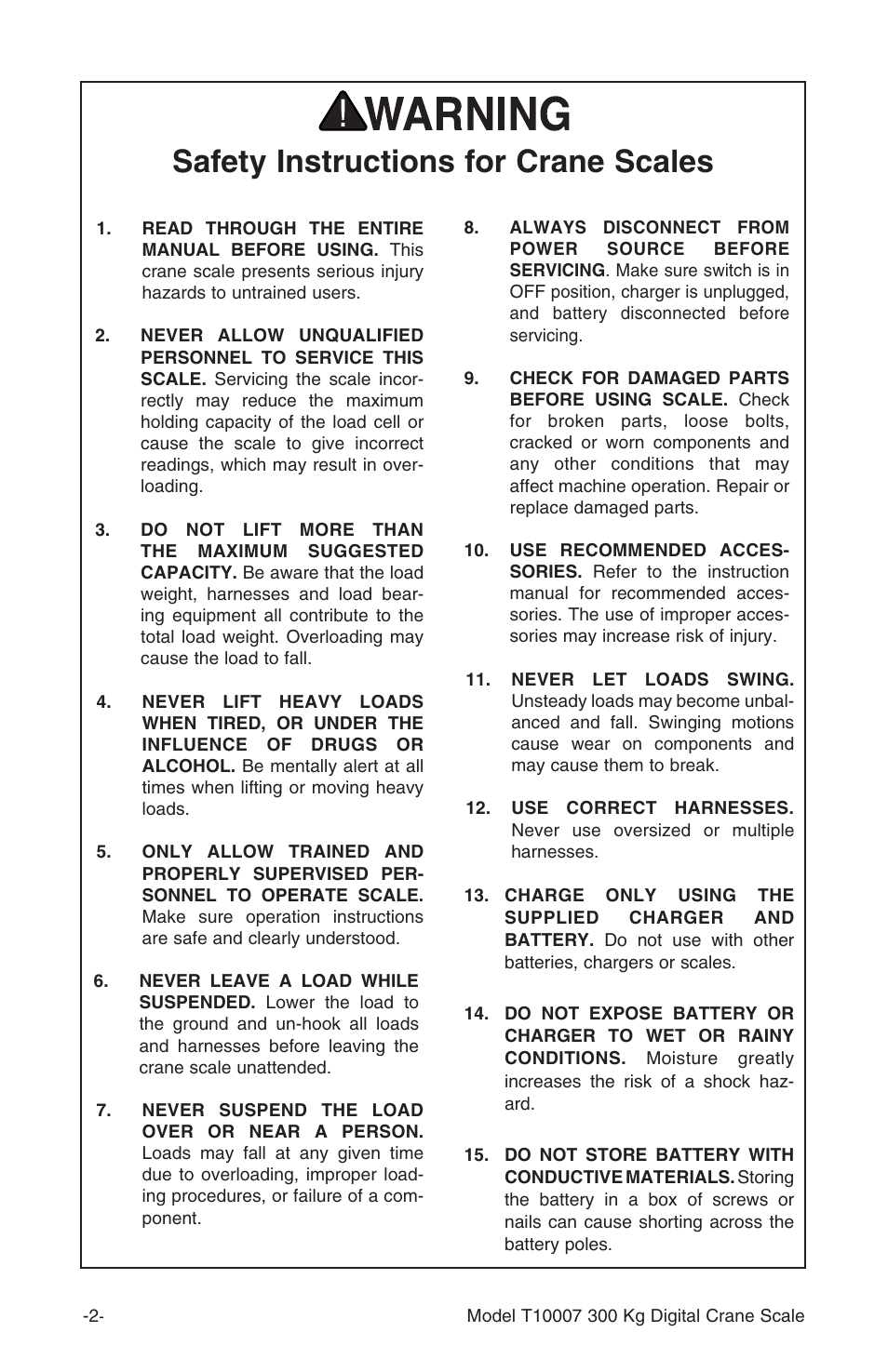 Safety instructions for crane scales | Grizzly T10007 User Manual | Page 3 / 16