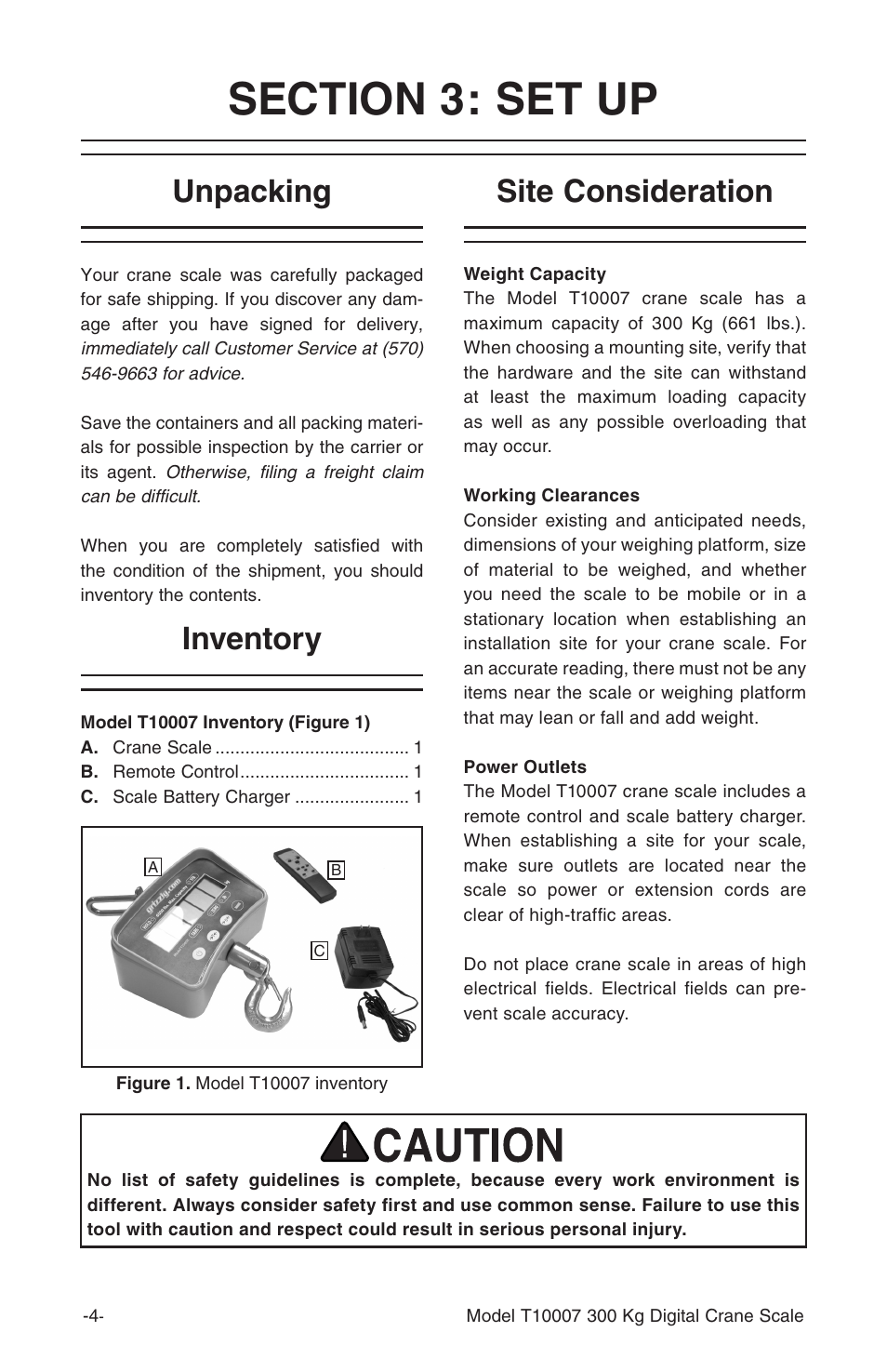 Unpacking, Inventory, Site consideration | Grizzly T10007 User Manual | Page 5 / 16