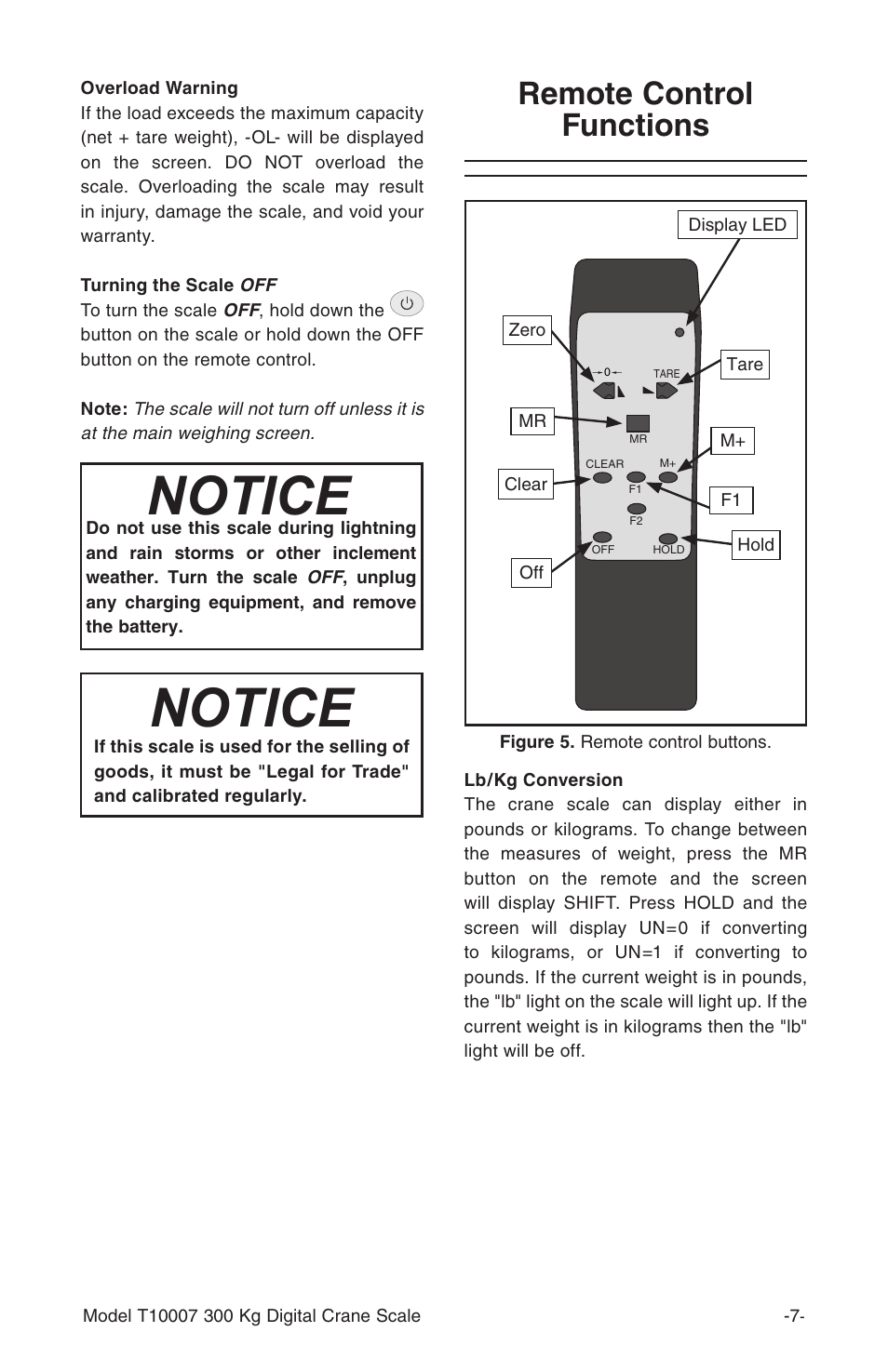Remote control functions | Grizzly T10007 User Manual | Page 8 / 16