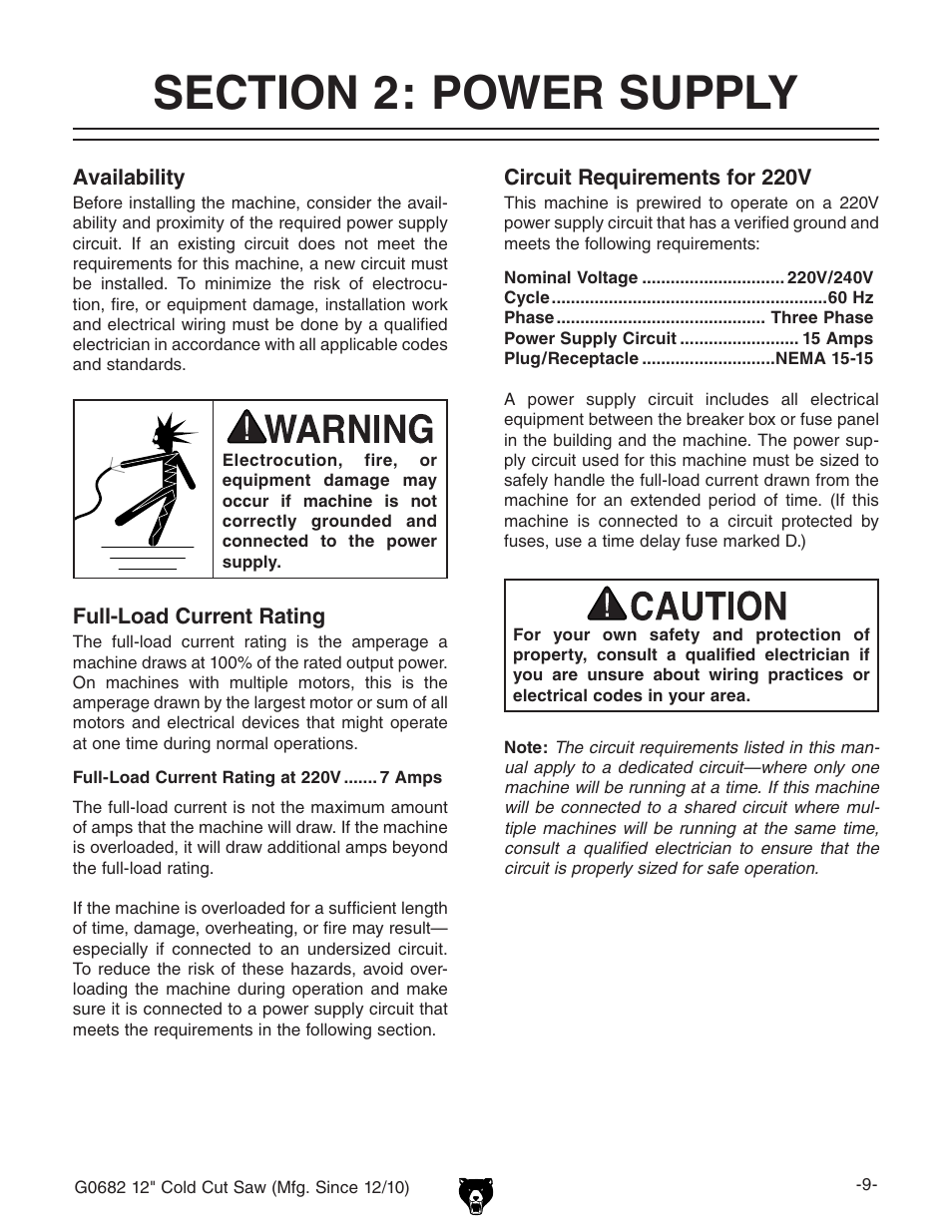 Grizzly 12" Cold Cut Saw G0682 User Manual | Page 11 / 52