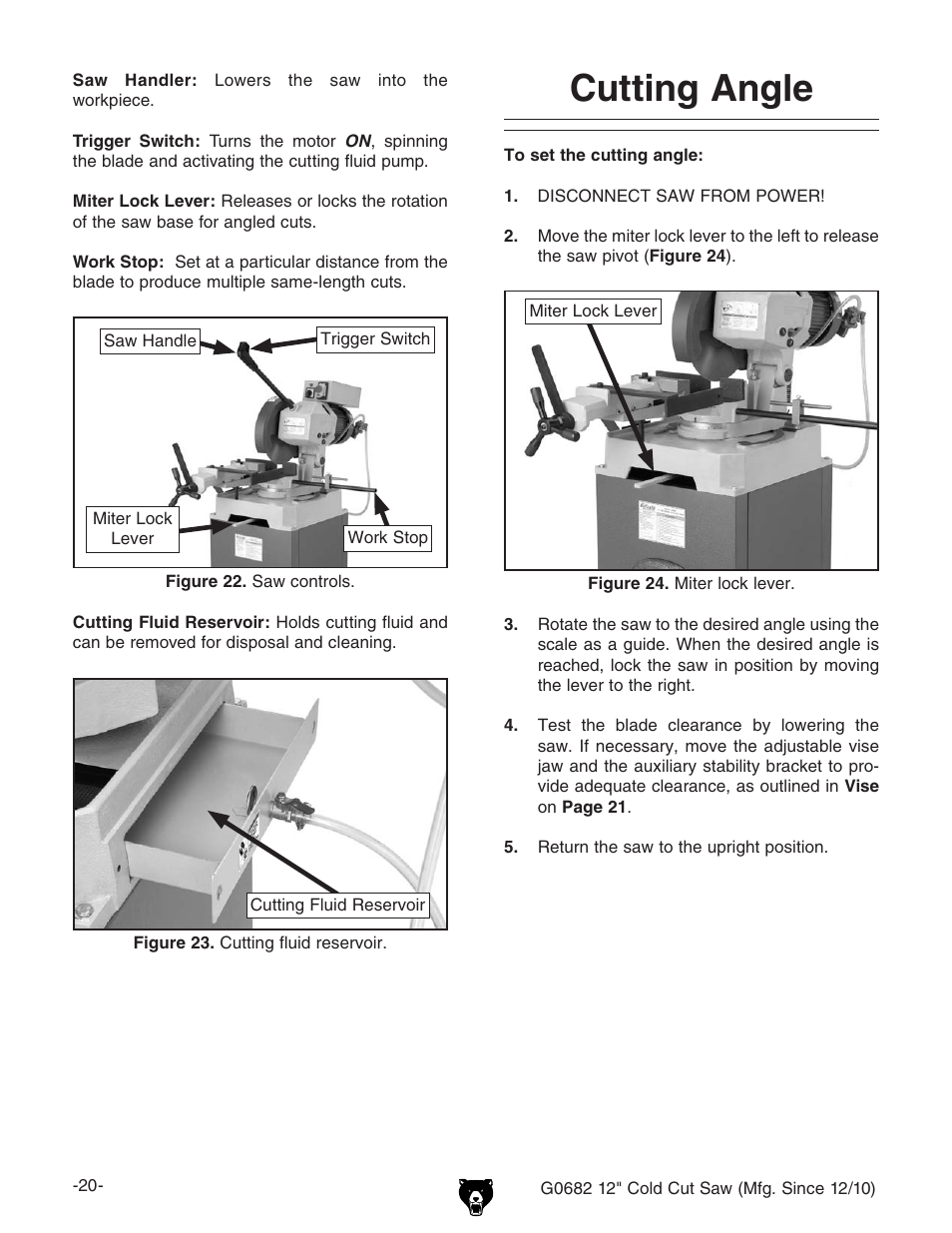 Cutting angle | Grizzly 12" Cold Cut Saw G0682 User Manual | Page 22 / 52