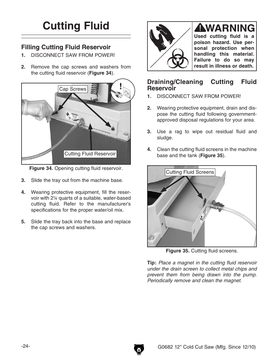 Cutting fluid | Grizzly 12" Cold Cut Saw G0682 User Manual | Page 26 / 52