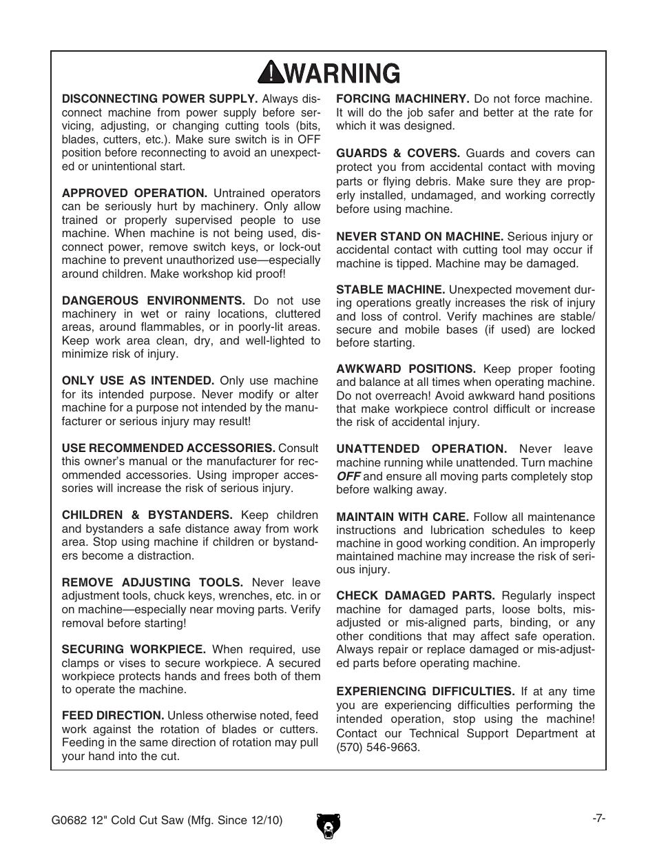 Grizzly 12" Cold Cut Saw G0682 User Manual | Page 9 / 52