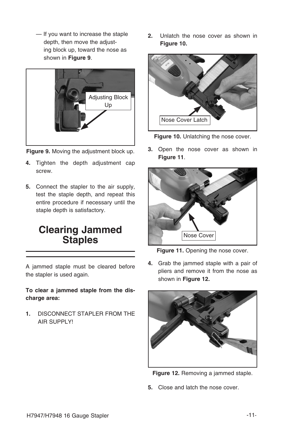 Clearing jammed staples | Grizzly H7948 User Manual | Page 13 / 24