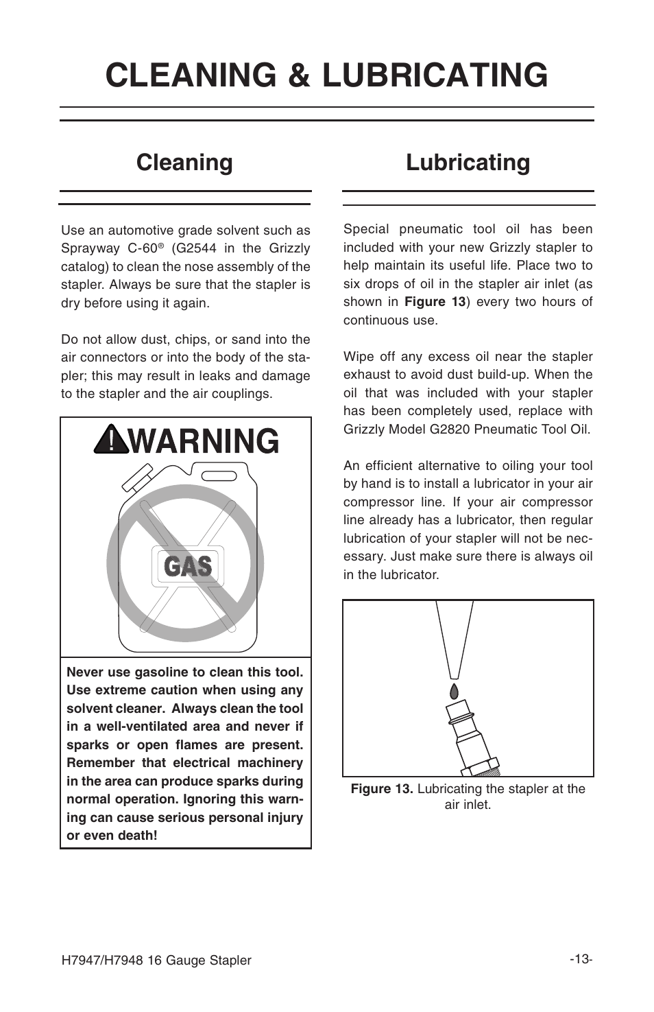 Cleaning & lubricating, Cleaning, Lubricating | Grizzly H7948 User Manual | Page 15 / 24