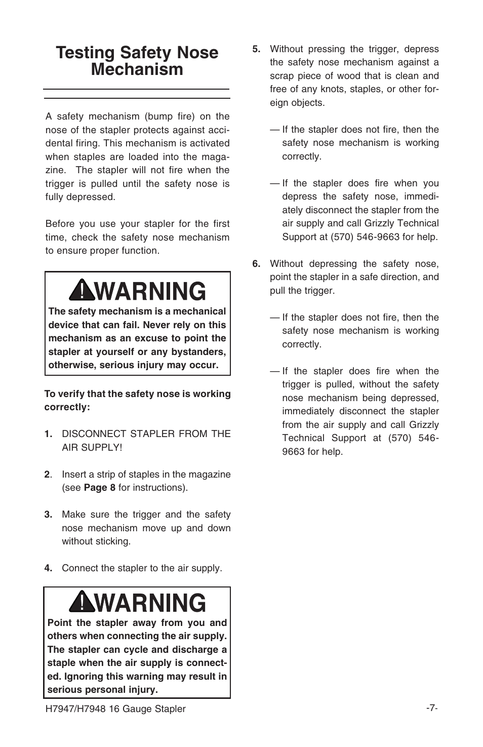 Testing safety nose mechanism | Grizzly H7948 User Manual | Page 9 / 24