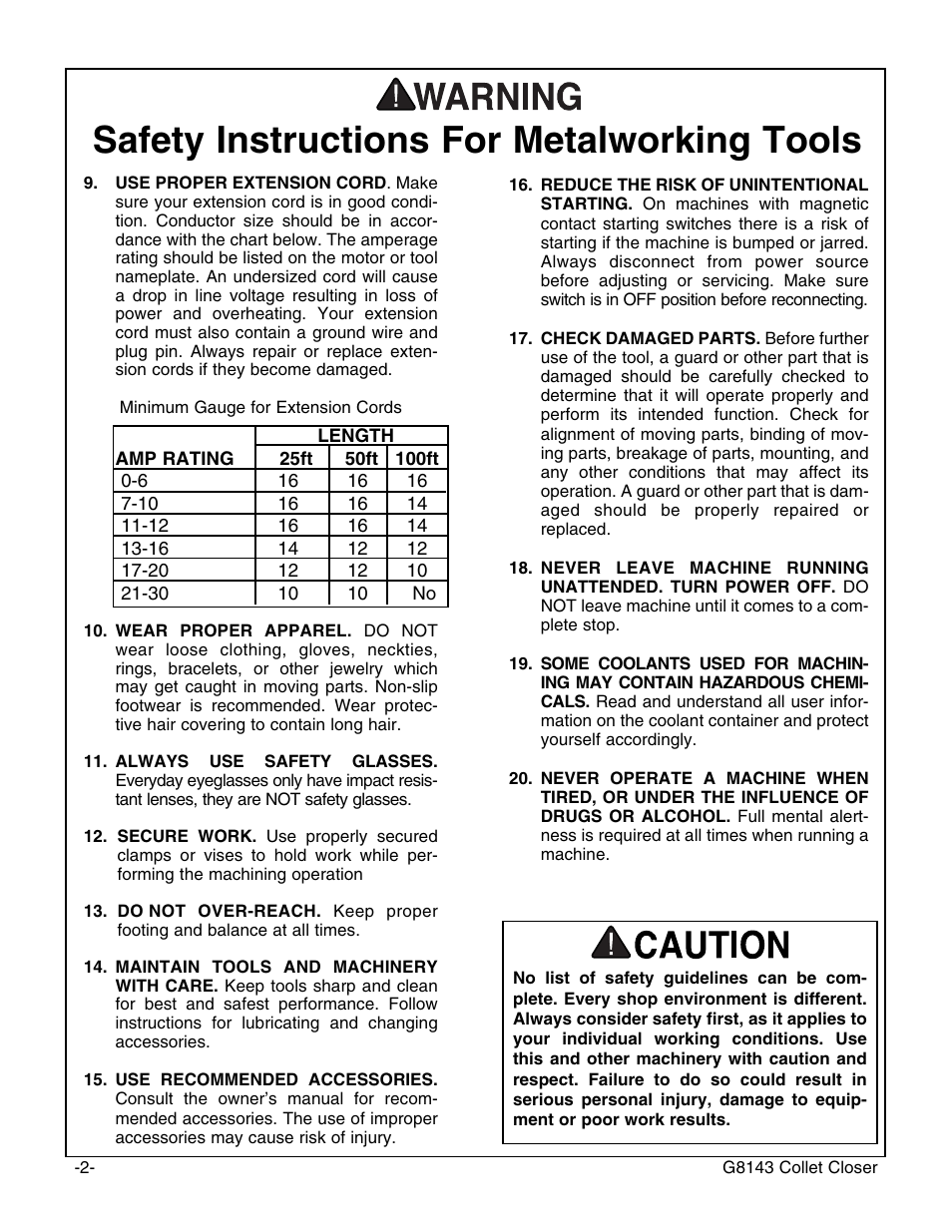Safety instructions for metalworking tools | Grizzly G8143 User Manual | Page 4 / 16