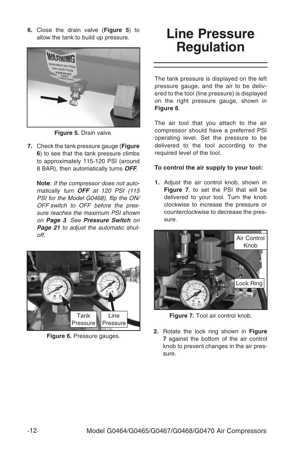 Line pressure regulation | Grizzly G470 User Manual | Page 14 / 36