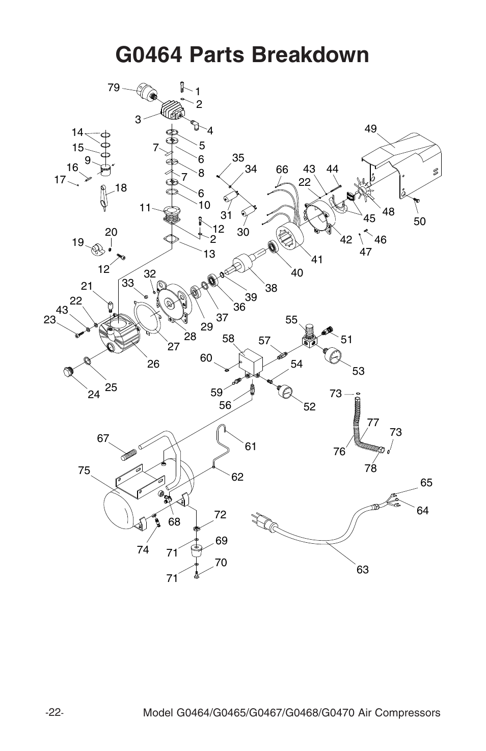 G0464 parts breakdown | Grizzly G470 User Manual | Page 24 / 36