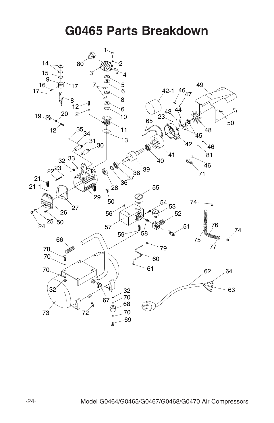 G0465 parts breakdown | Grizzly G470 User Manual | Page 26 / 36