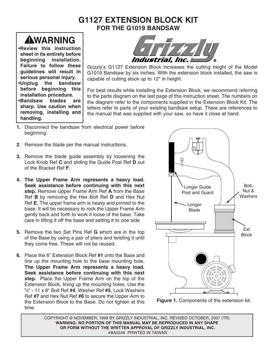 Grizzly G1127 User Manual | 3 pages