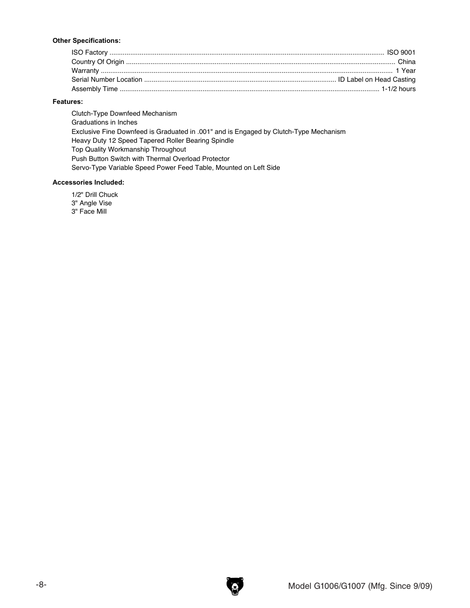 Grizzly G1007 User Manual | Page 10 / 52