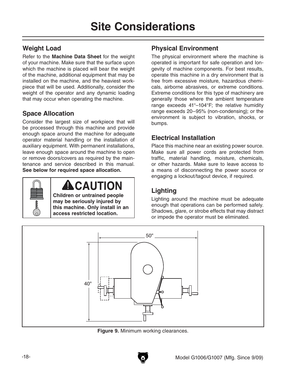 Site considerations | Grizzly G1007 User Manual | Page 20 / 52