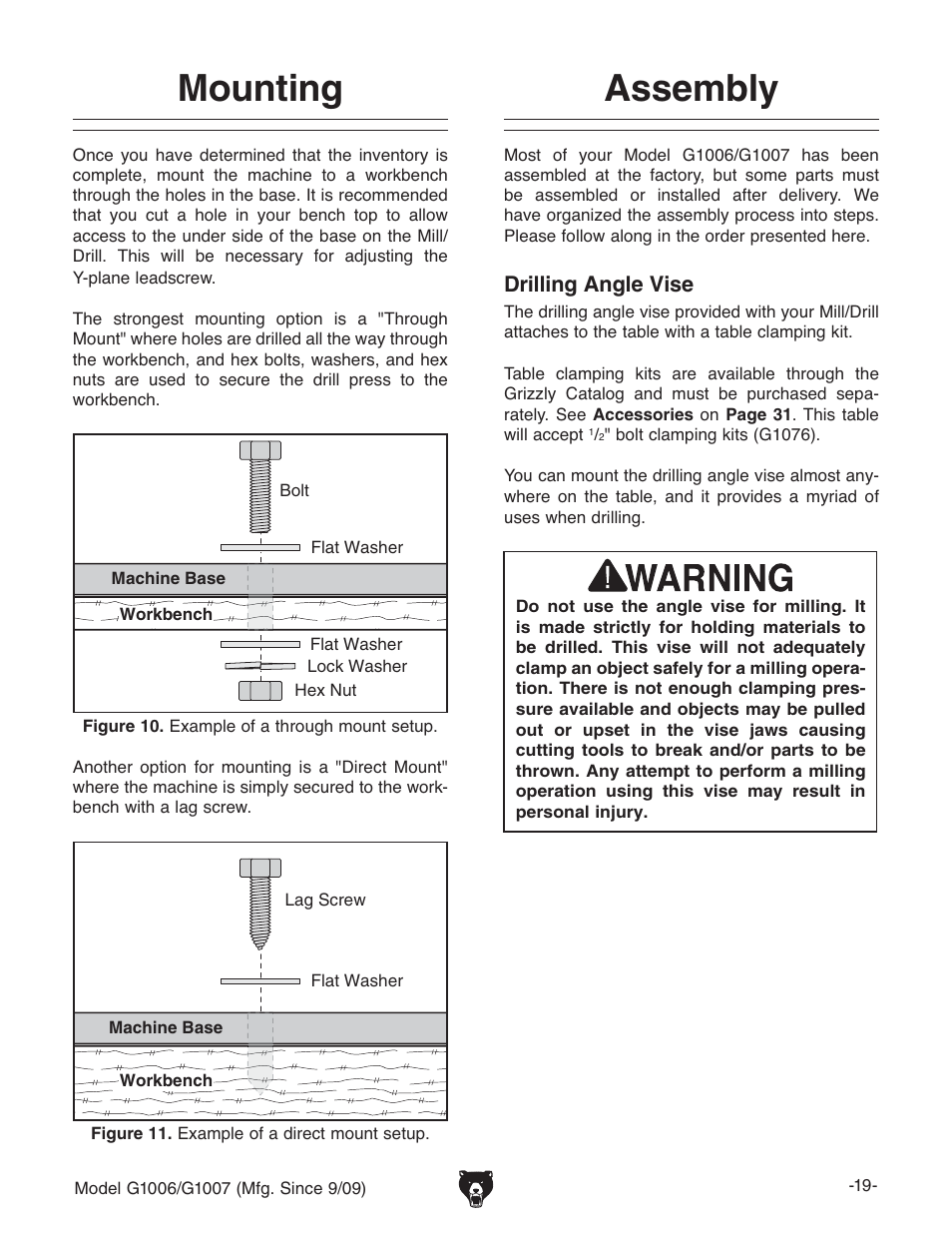 Assembly, Mounting | Grizzly G1007 User Manual | Page 21 / 52