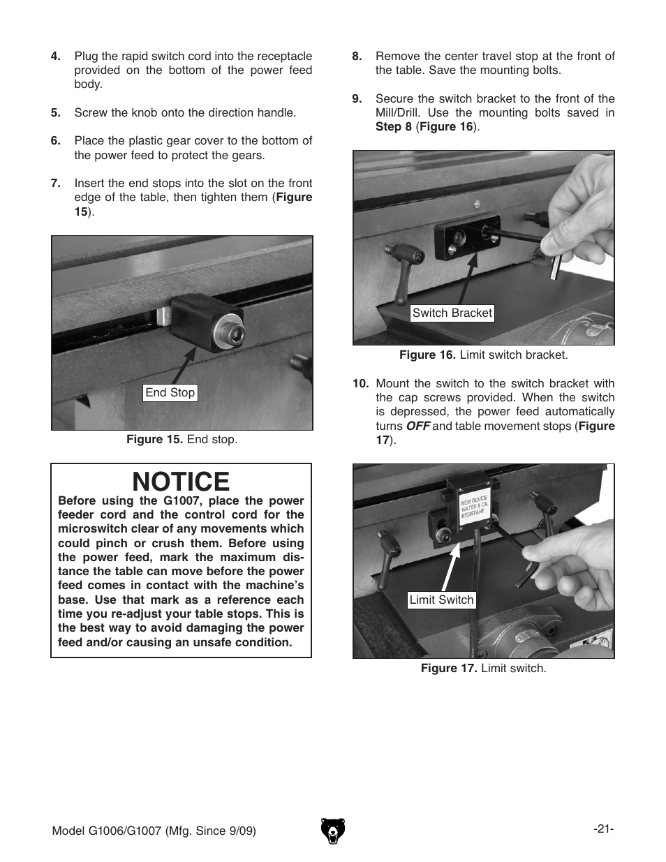 Notice | Grizzly G1007 User Manual | Page 23 / 52