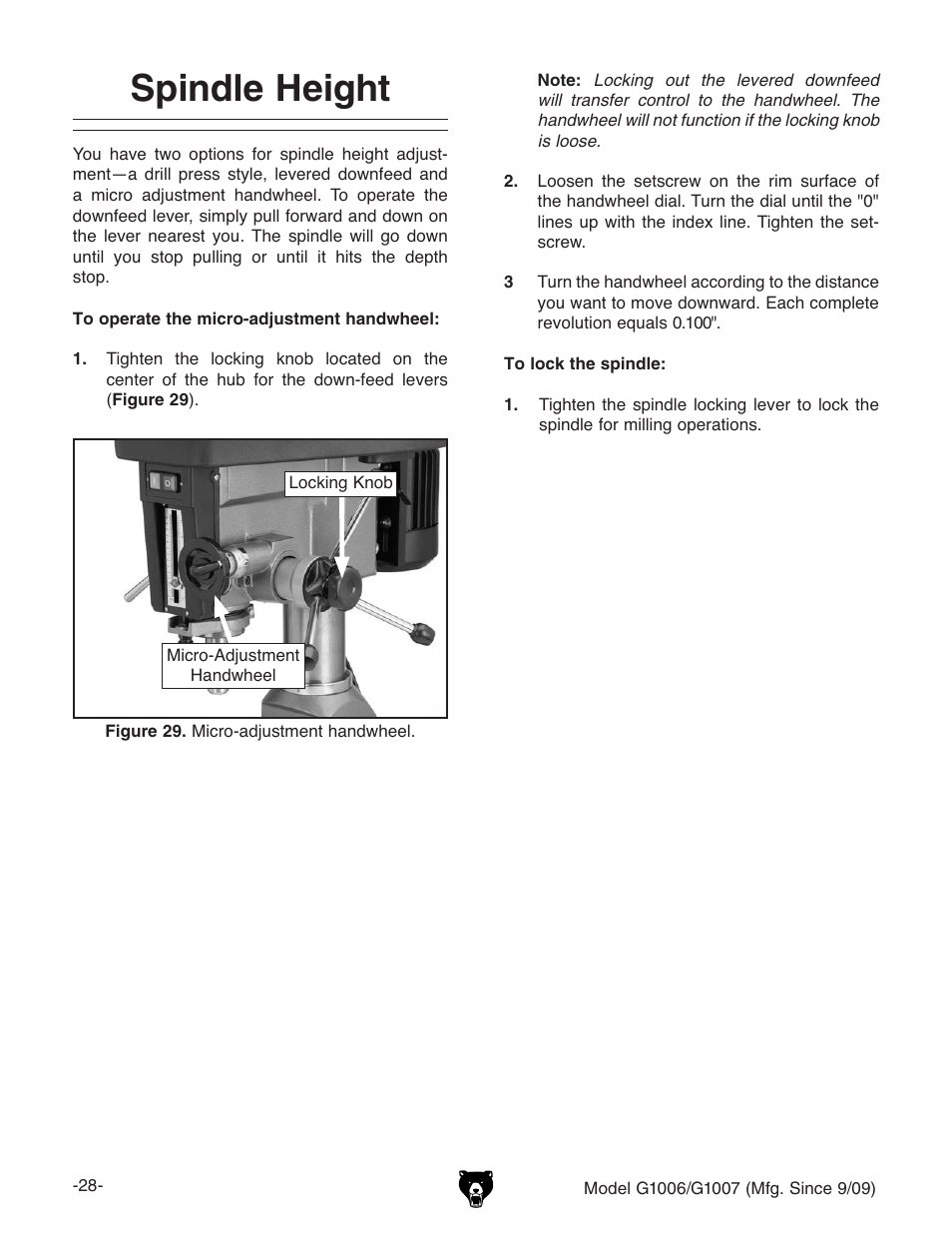 Spindle height | Grizzly G1007 User Manual | Page 30 / 52