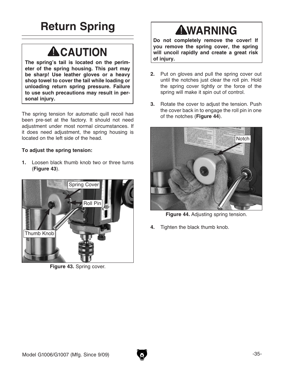 Return spring | Grizzly G1007 User Manual | Page 37 / 52