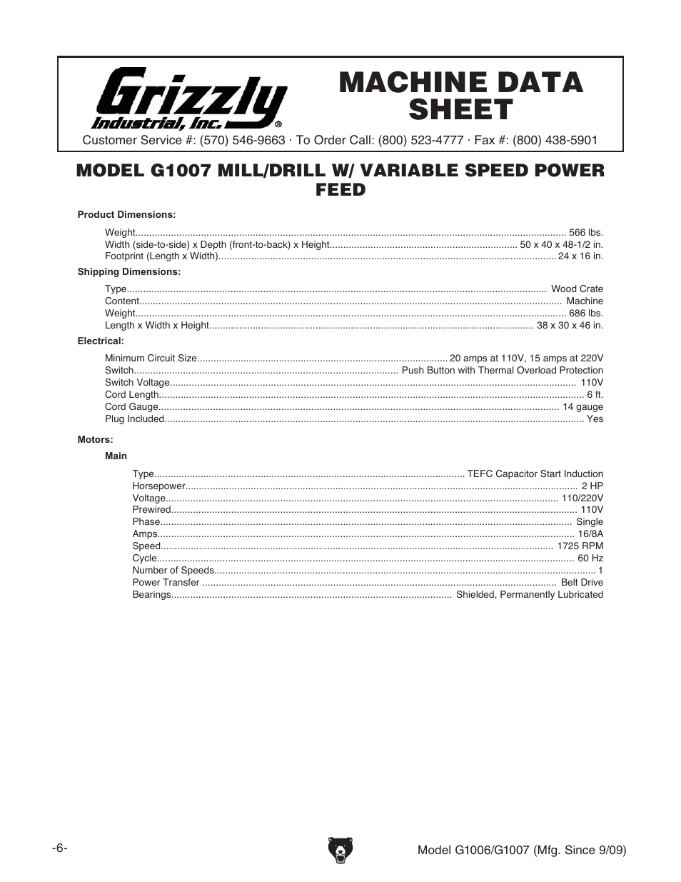 Grizzly G1007 User Manual | Page 8 / 52