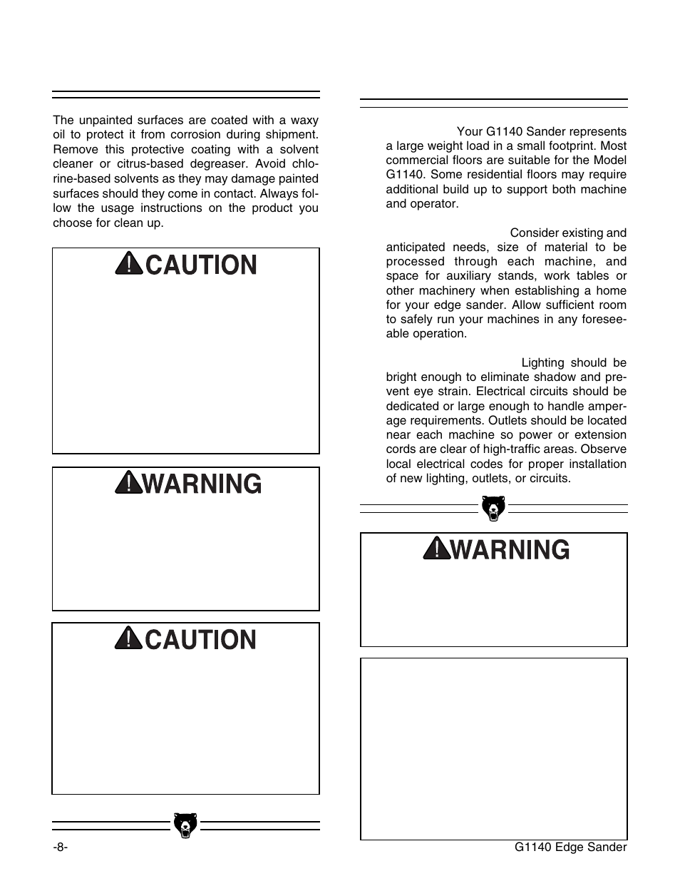 Site considerations, Notice, Clean up | Grizzly G0574 User Manual | Page 12 / 32