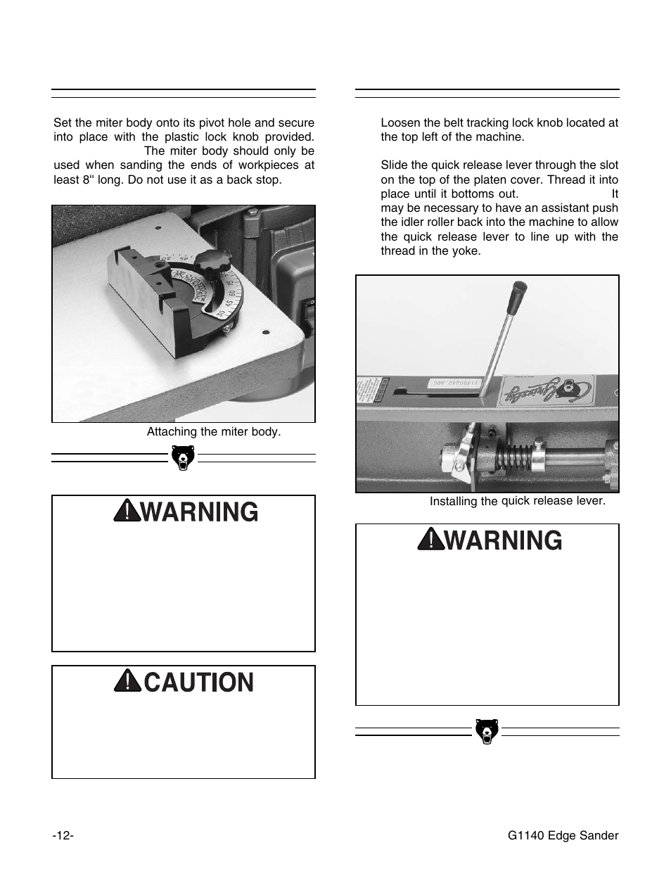 Quick release lever, Miter body | Grizzly G0574 User Manual | Page 16 / 32