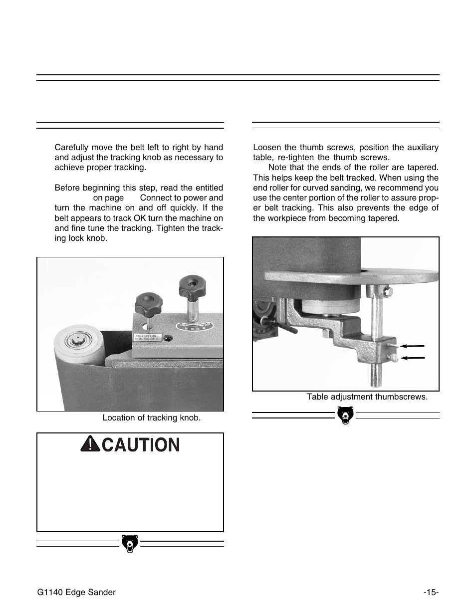 Belt tracking, Auxiliary table | Grizzly G0574 User Manual | Page 19 / 32