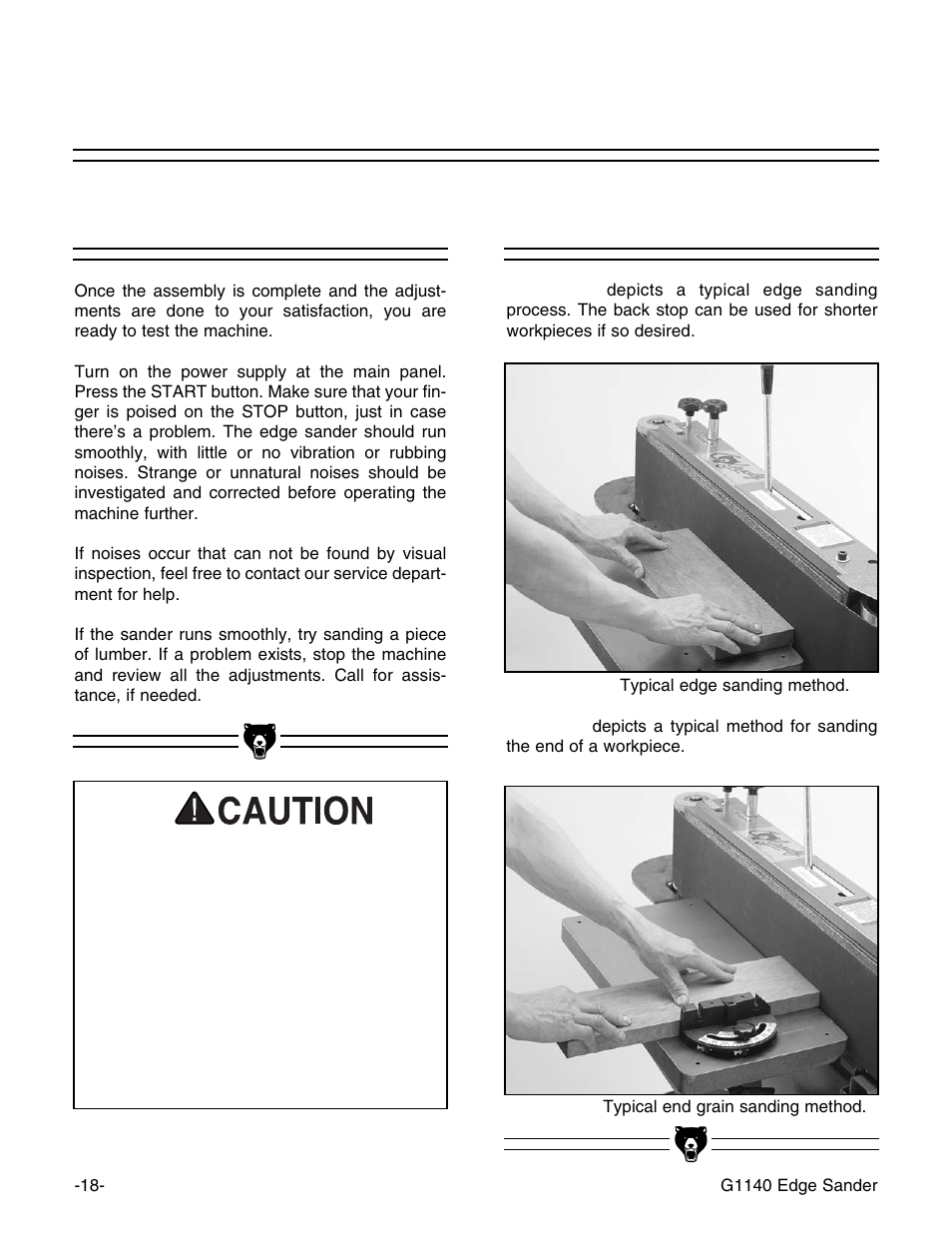 Edge & end sanding, Test run | Grizzly G0574 User Manual | Page 22 / 32