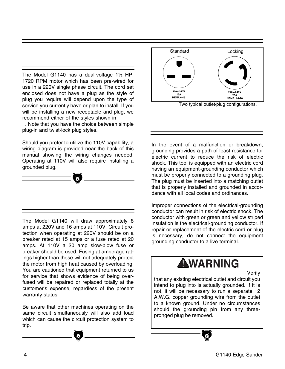 Circuit load, Grounding | Grizzly G0574 User Manual | Page 8 / 32