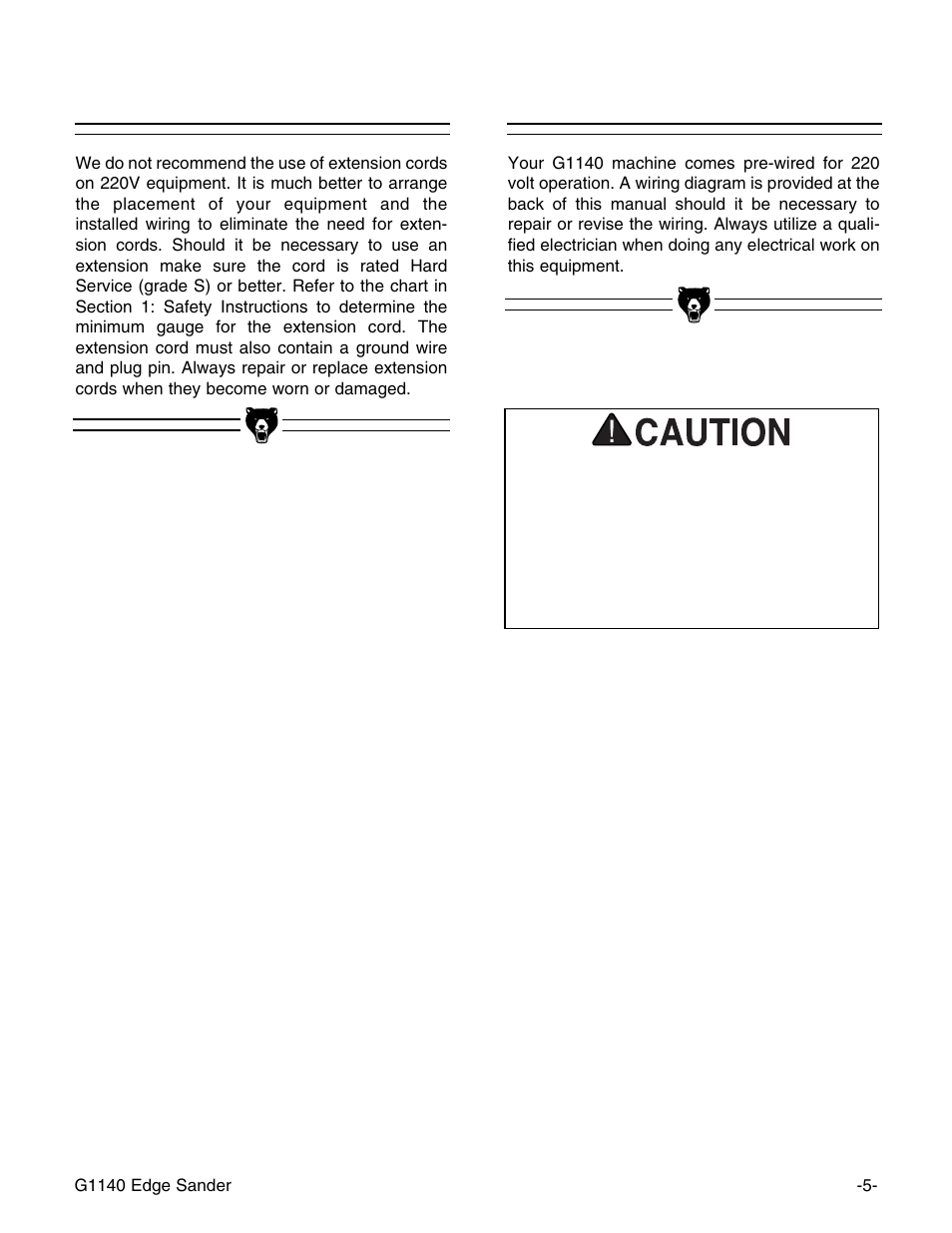 Extension cords, Wiring diagram | Grizzly G0574 User Manual | Page 9 / 32