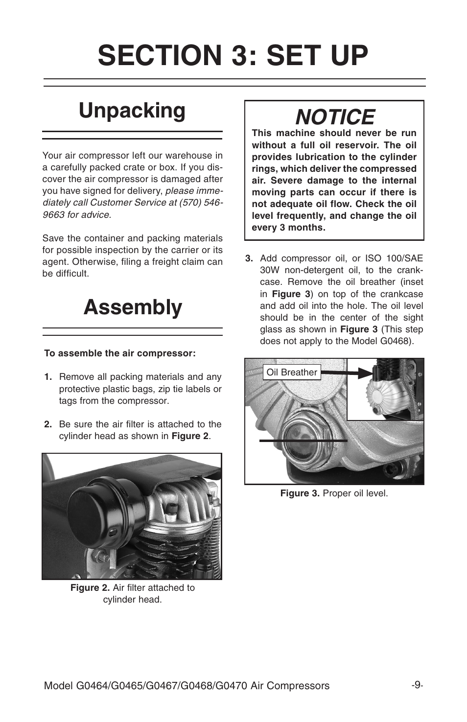 Unpacking, Assembly, Notice | Grizzly G0464 User Manual | Page 11 / 36