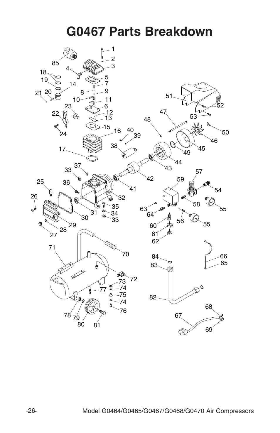 G0467 parts breakdown | Grizzly G0464 User Manual | Page 28 / 36
