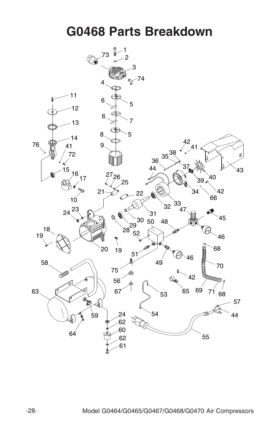 G0468 parts breakdown | Grizzly G0464 User Manual | Page 30 / 36