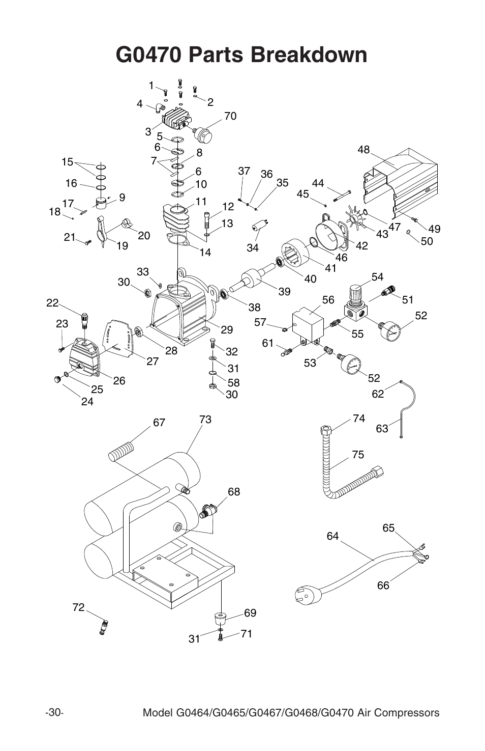 G0470 parts breakdown | Grizzly G0464 User Manual | Page 32 / 36