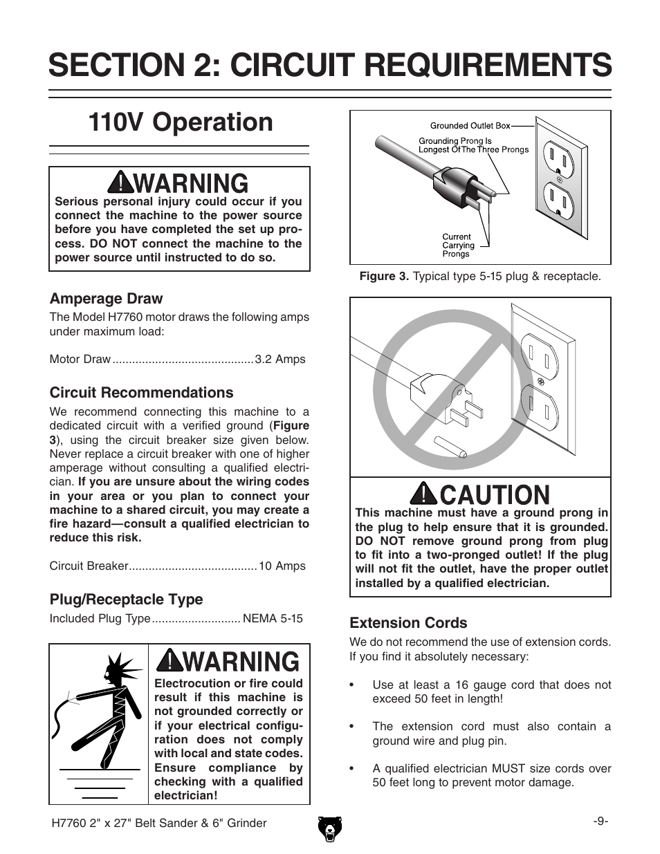 110v operation | Grizzly H7760 User Manual | Page 11 / 32