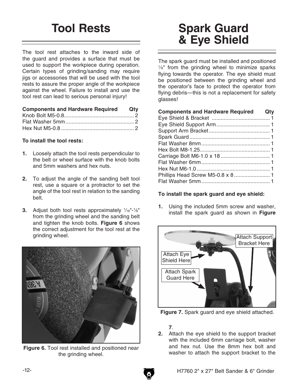 Tool rests spark guard & eye shield | Grizzly H7760 User Manual | Page 14 / 32