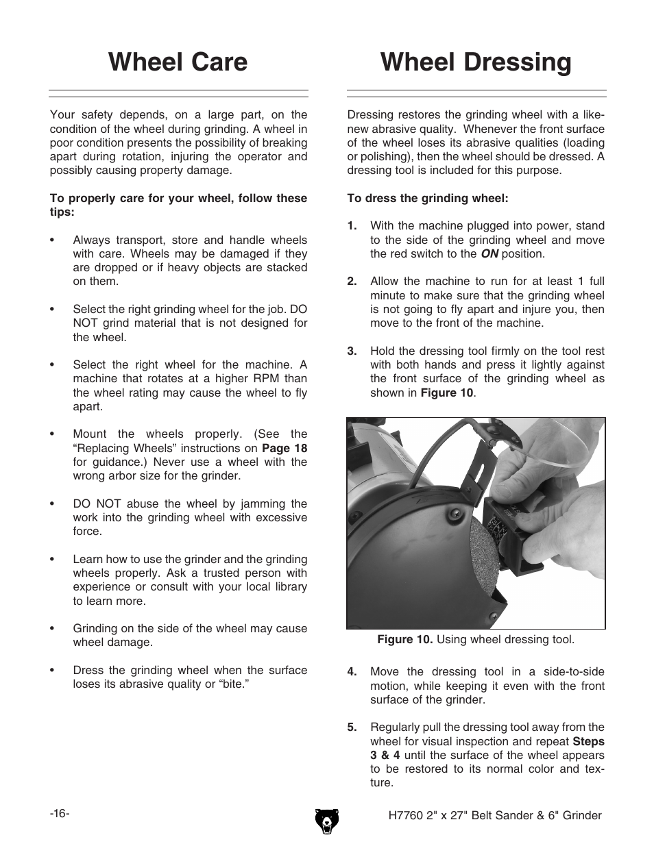 Wheel care wheel dressing | Grizzly H7760 User Manual | Page 18 / 32