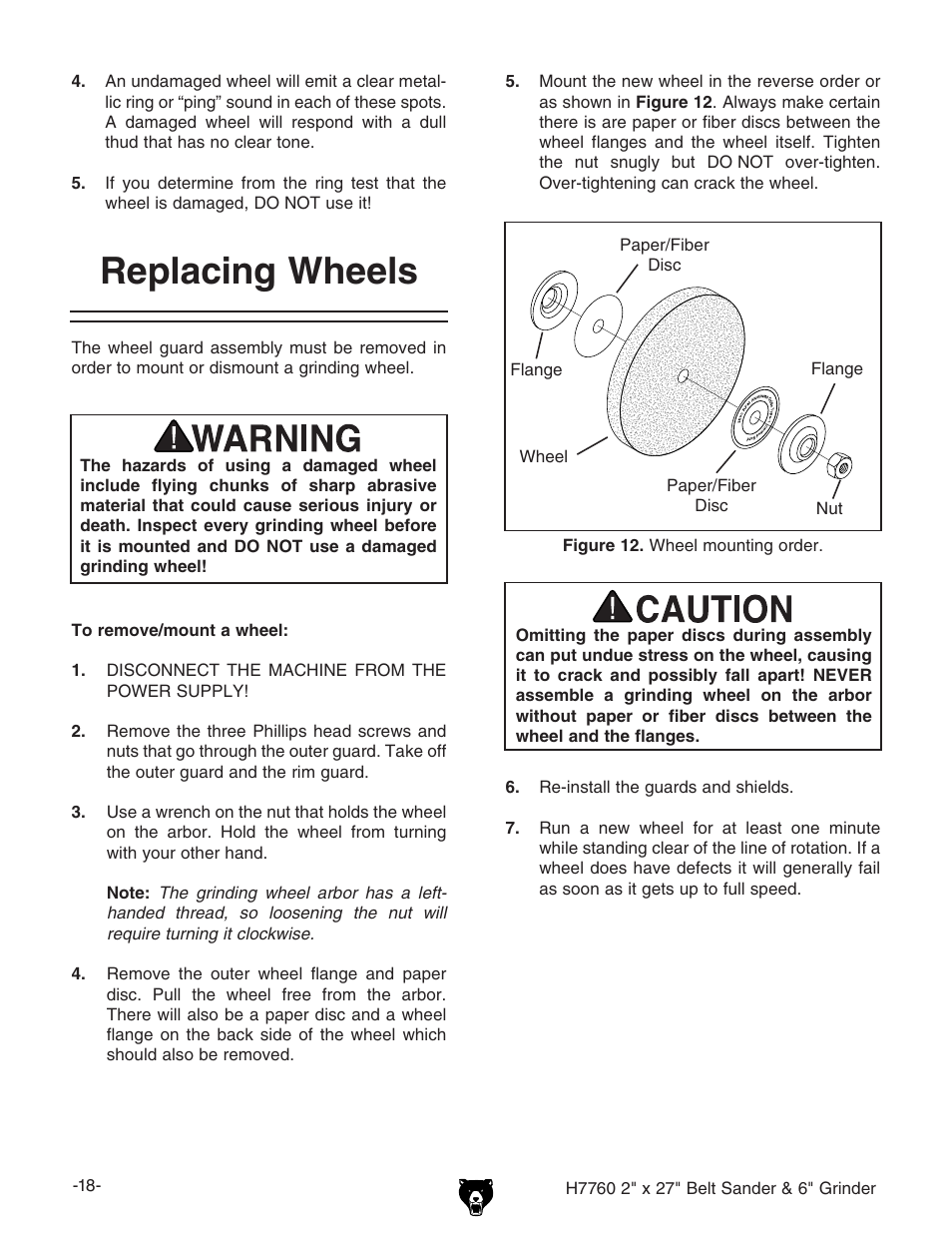 Replacing wheels | Grizzly H7760 User Manual | Page 20 / 32