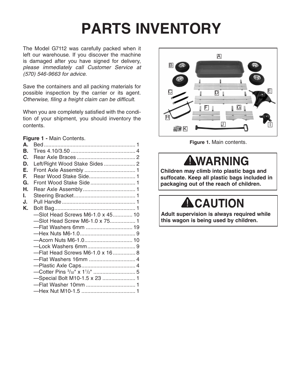 Parts inventory | Grizzly G7112 User Manual | Page 2 / 4
